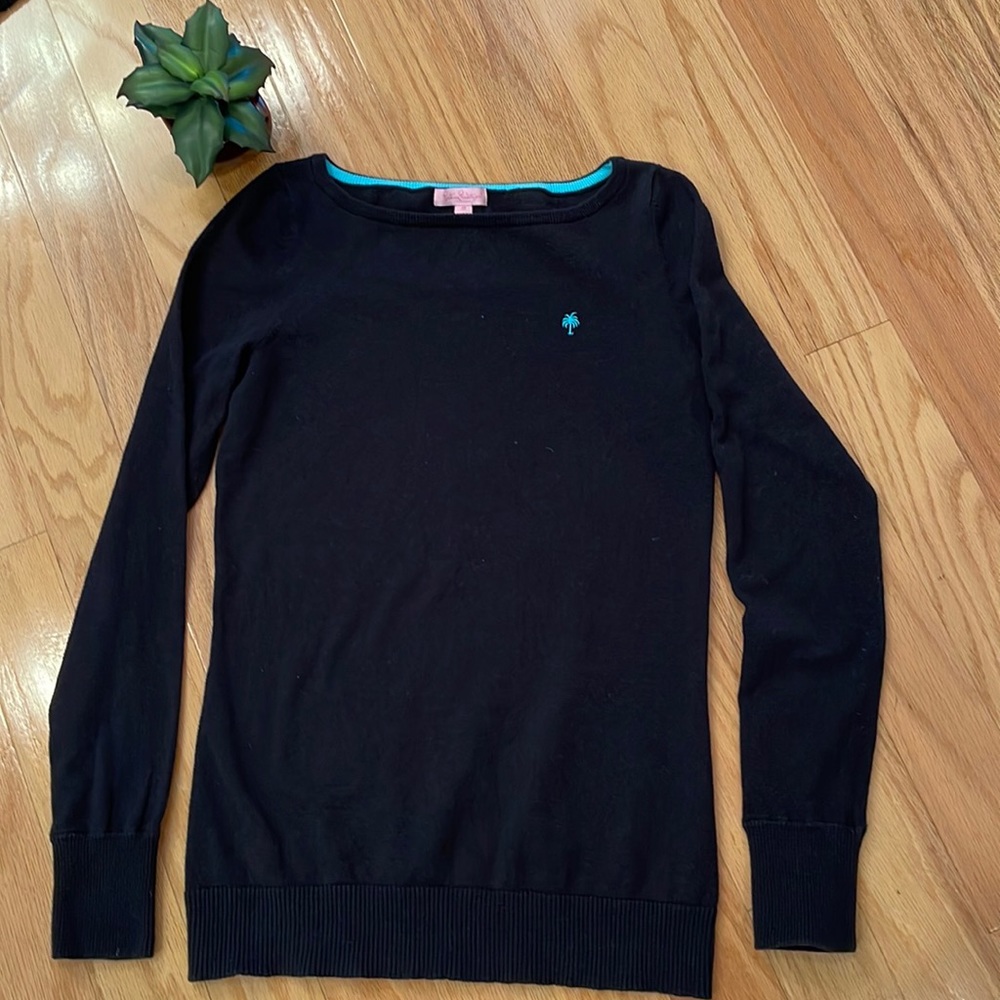 Lilly Pulitzer Black Sweater w/ Teal Palm